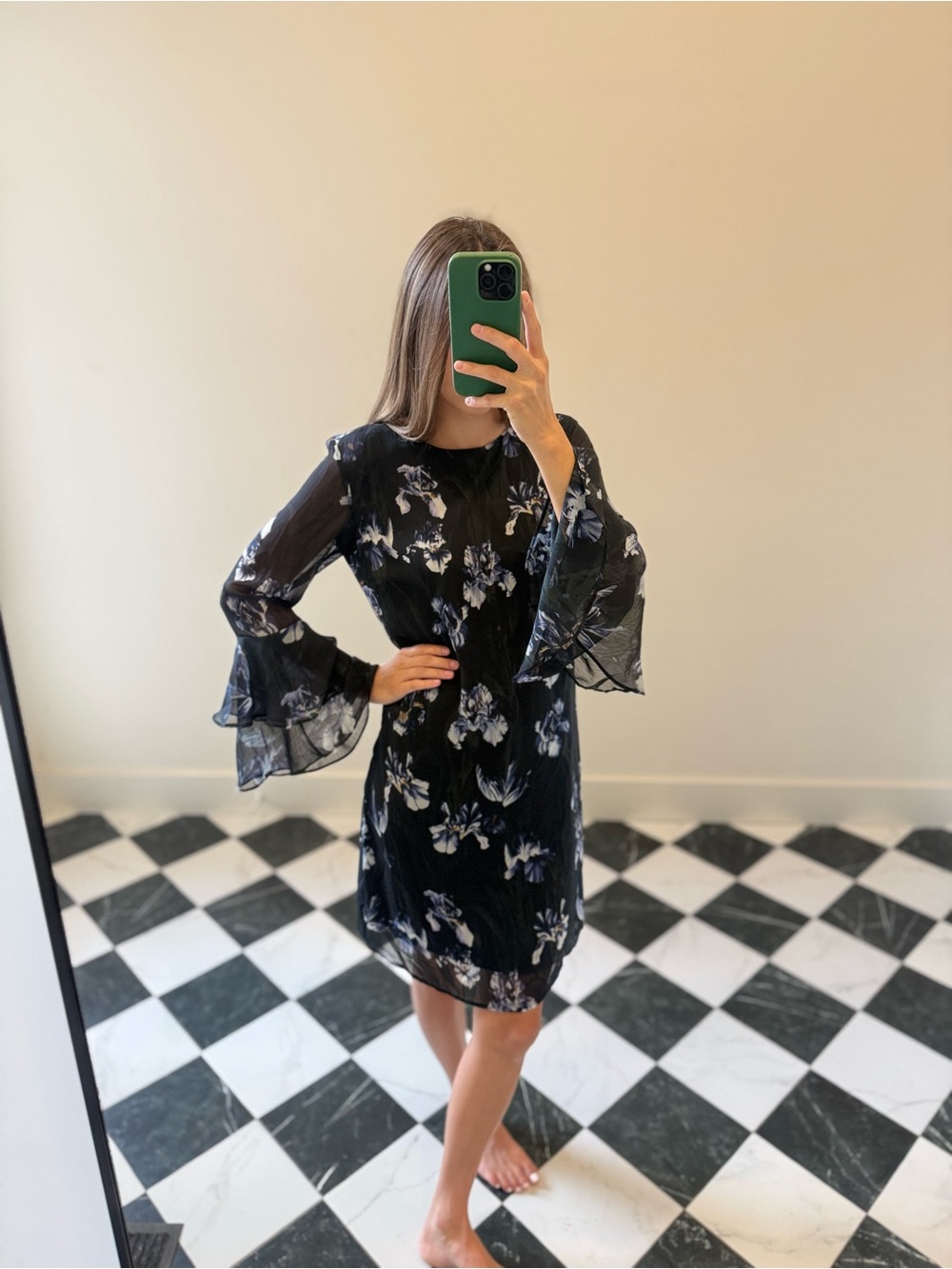 H&M floral black/blue Midi Dress | US6